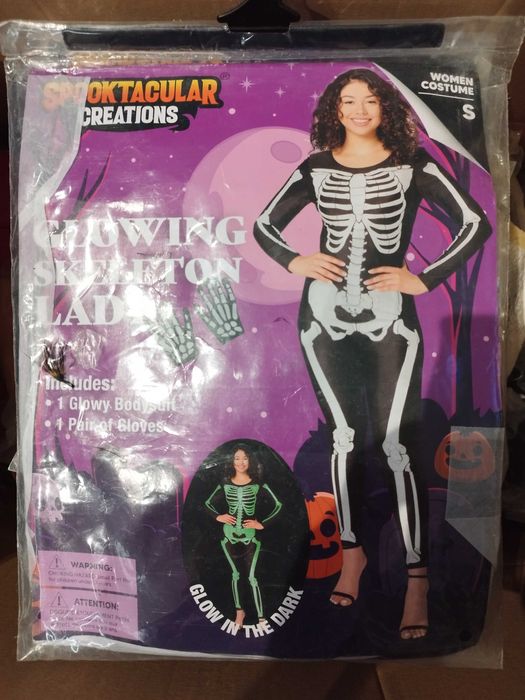 Strój przebranie Halloween / Karnawałowe SZKIELETOR ŚWIECĄCY Damski S