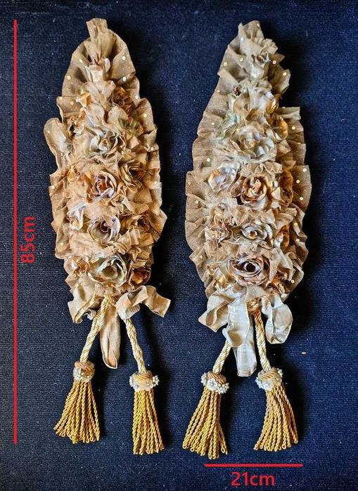Par de palmitos artesanato arranjo floral tons dourados