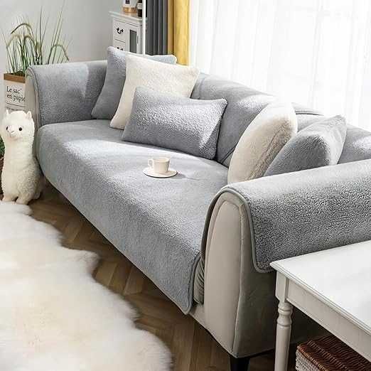 Narzuta Pokrowiec na Sofę Fotel Szary 90x70 | Antypoślizgowy Aksamit Mat Ochronna dla Psa Kota | Welur