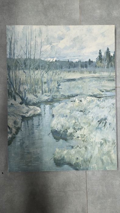 Obraz pejzaż zimowy z rzeką klasyka antyk