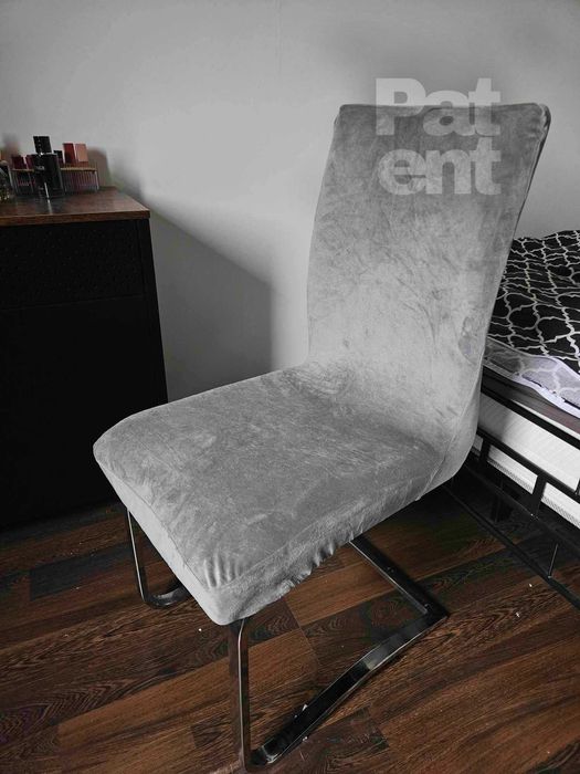 Pokrowce na krzesła miękkie welurowe komplet szare 4 sztuki