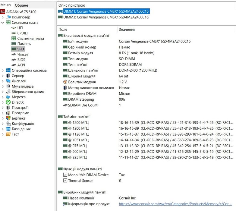 Corsair Vengeance 16GB (2x8GB) SODIMM DDR4 2400Mhz