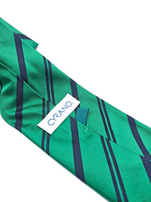Cyrano zielony jedwabny krawat w paski klubowy mal36