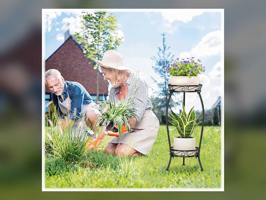 Dwupoziomowy stojak na rośliny metalowy czarny 68 cm