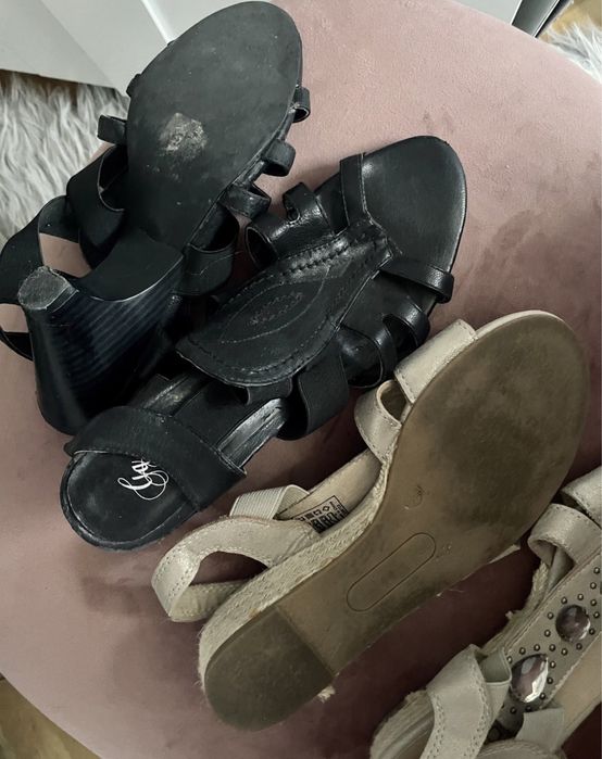 Dwie pary buty na lato sandaly czarne bezowe obcas koturna 38 esmara