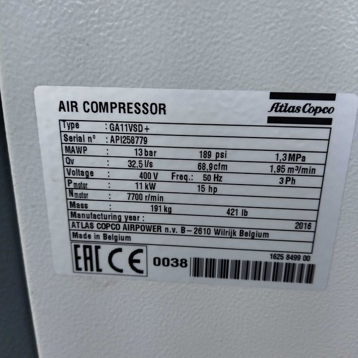Sprężarka śrubowa Atlas Copco GA11VSD PLUS,11 KW,S016213