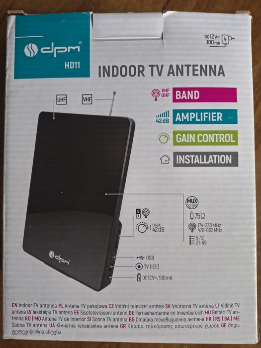 Antena DVB-T VHF/UHF pokojowa 42 dB HD11 Nowa
