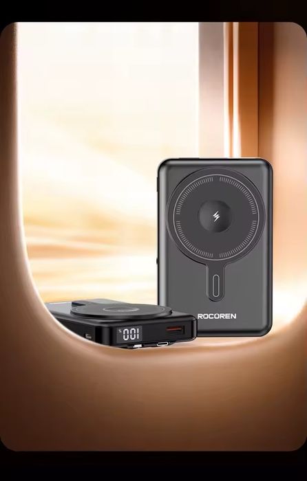 Power Bank ROCOREN 10000 mAh з MagSafe + Вбудовані кабелі + Підставка