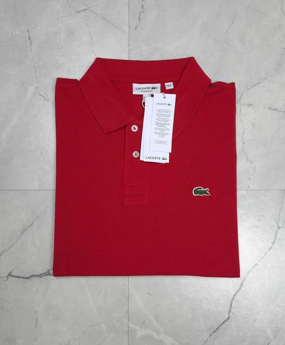 Lacoste 100% Bawełna S M XXL Czerwona Męska Polówka