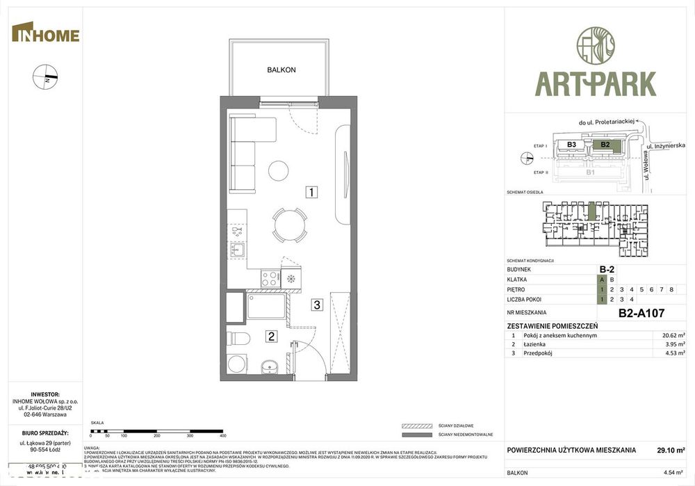 1-pokojowe mieszkanie 29m2 + balkon Bez Prowizji