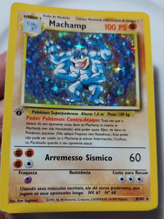 Carta Pokemon Machamp Holo 8/102 Base set 1ª edição. PT