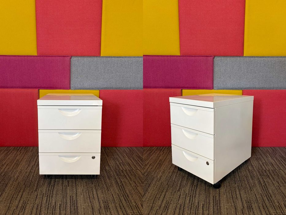 Kontenerek biurowy pod biurko metalowy biały IKEA Erik 3 szuflady