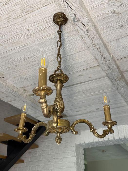 Francuski Żyrandol nr. 47 Francja, mosiądz 3-ram Antyk Lampa