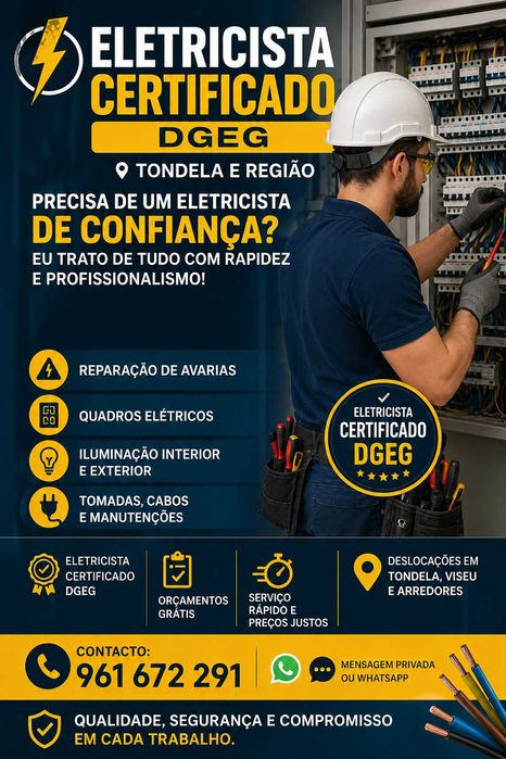 ELETRICISTA Certificado DGEG  em Tondela e Regiao