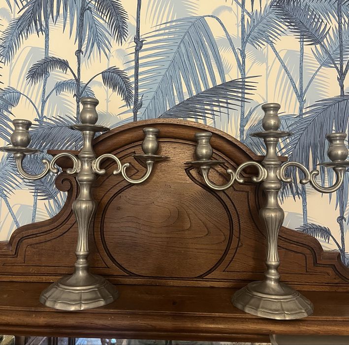 Conjunto de 2 castiçais de 3 velas em estanho puro 95% Jepal