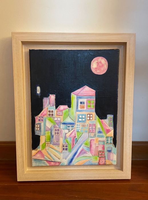 Tela original de Isabel Cristina Pires "Cidade Antiga", acrílico, 2007