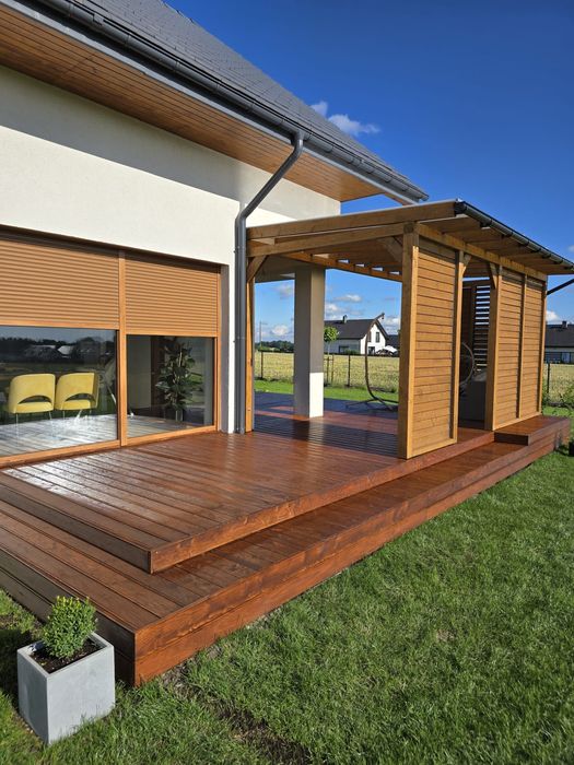 Tarasy drewniane - żaluzje otwierane shutters - zadaszenia tarasów