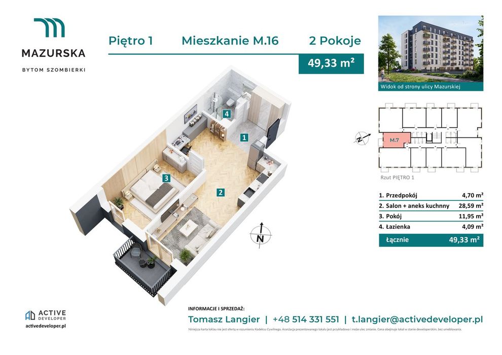 2-pokojowe mieszkanie, piętra od 1 do 6, 49m2 | Nowa inwestycja