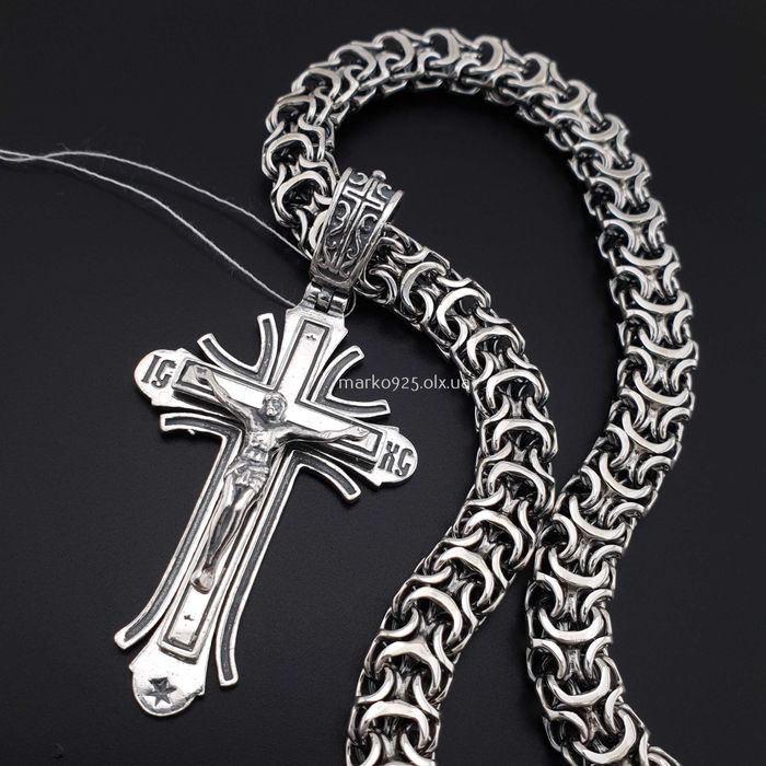 Срібна цепочка чоловіча Рамзес з хрестиком православним 925 проба