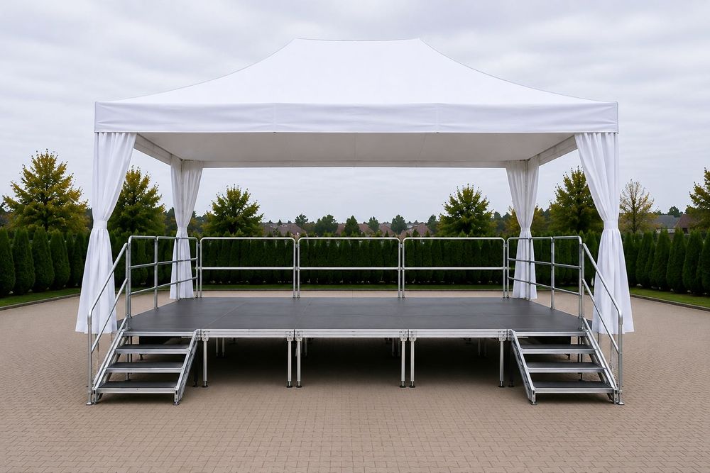 Profesjonalna scena estradowa WAMAT 6 × 4 m + zadaszenie Mastertent - stan jak nowy