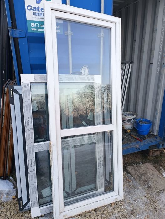 Okno balkonowe 89x225 plastikowe białe rozwierne