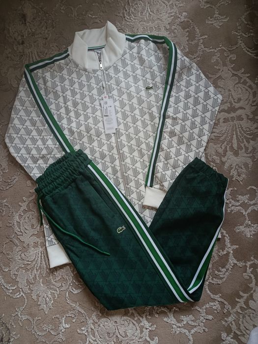 Komplet dresowy Lacoste Monogram - biało-zielony XXL
