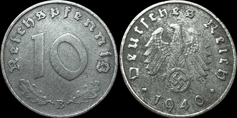 10 Reichspfennig - 1940 - Alemanha - B - Viena (Zinco)