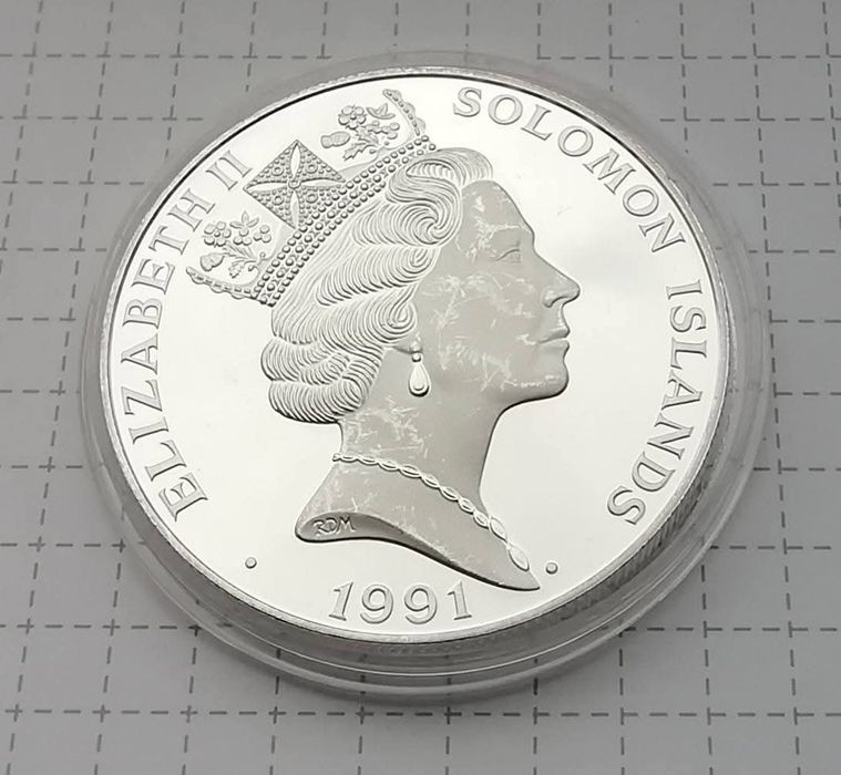Соломонові о-ви 10 доларів 1991р. СРІБЛО. ПРУФ. Сертифікат. Альваро