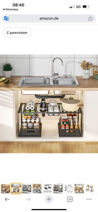 Organizer do szafki dolnej rozkładany, dwupoziomowy organizer pod zlew