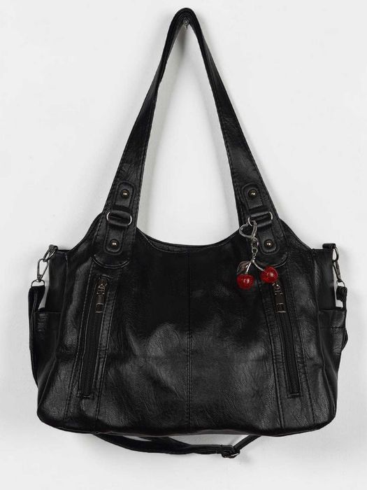 Czarna Torebka Shopper Bag Duża Pojemna A4 Skóra Ekoskóra Casual Vintage Y2K Regulowany Pasek
