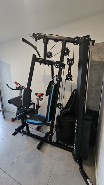 Equipamento ginasio multy gim bicicleta e halteres e barra