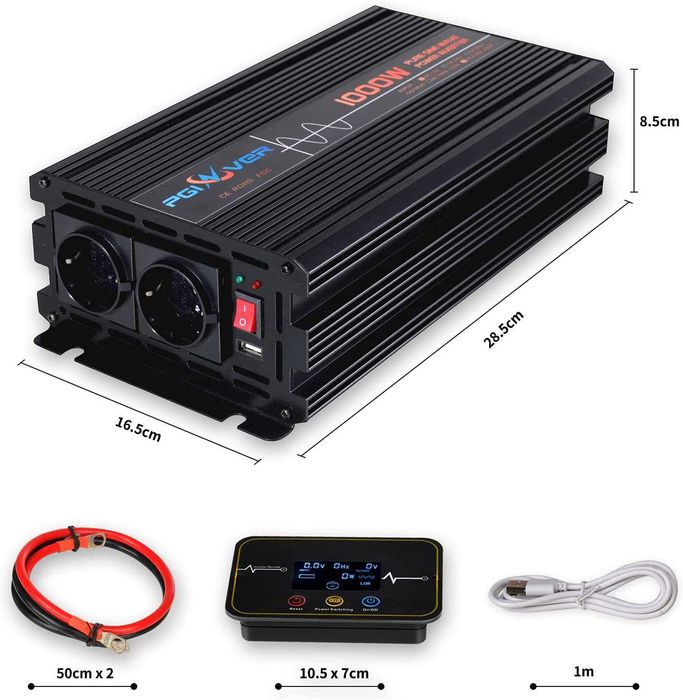 Новий Інвертор PGINVER 1000Вт/2000Вт чистий синус 12 В на 230 В