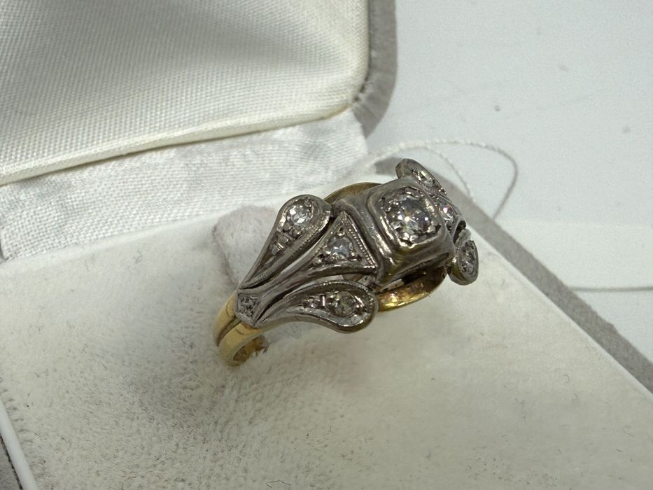 Antyk pierścionek z diamentami złoto próba 585 Certyfikat