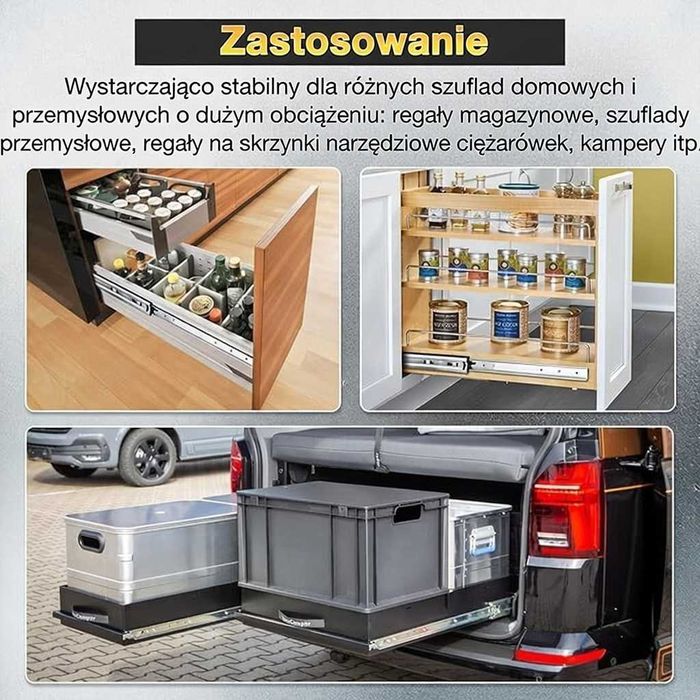 Prowadnice kulkowe do szuflad do dużych obciążeń 68 kg