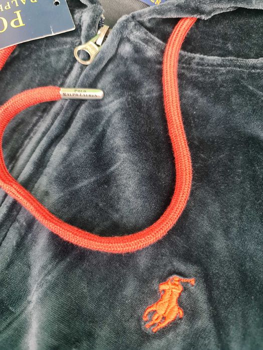 Bluza męska ralph lauren ultra premium welur z kapturem OUTLET granatowa