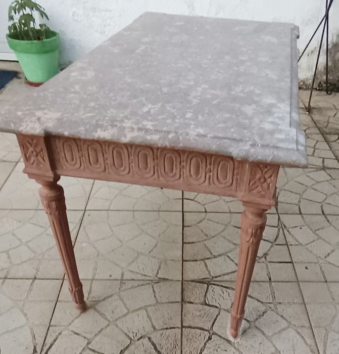 Mesa de Madeira com Tampo Mármore Brecha Marítima Legítimo