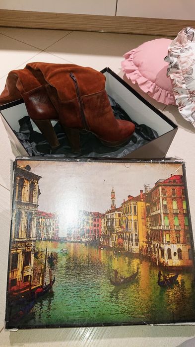 Okazja! Buty Botki wysokie skórzane Brąz Venezia rozmiar 39 Jak Nowe!