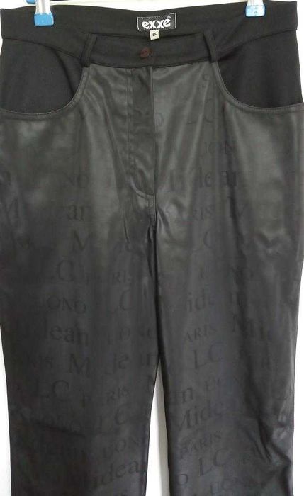 Proste czarne damskie spodnie w napisy M 38 jak woskowane czy skórzane