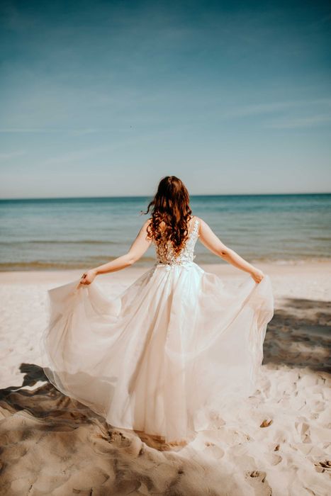 Suknia ślubna JACOBINA z doczepianymi rękawkami - Boho Glamour/tiulowa