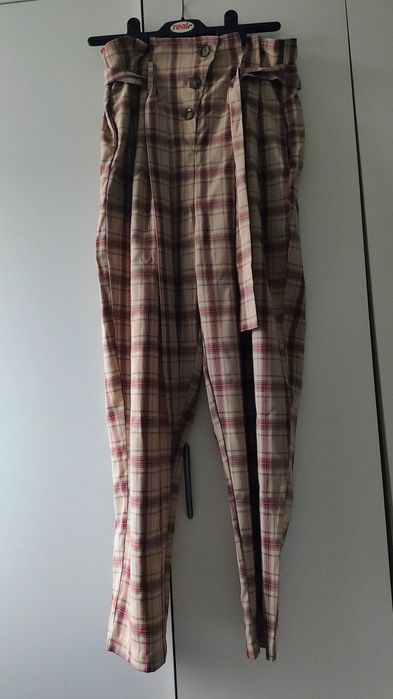 Spodnie Rose S w kratę wiązane w pasie ideale do pracy eleganckie