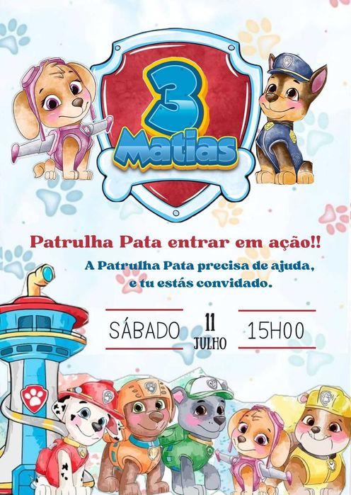 Convite Digital Personalizado Patrulha Pata
