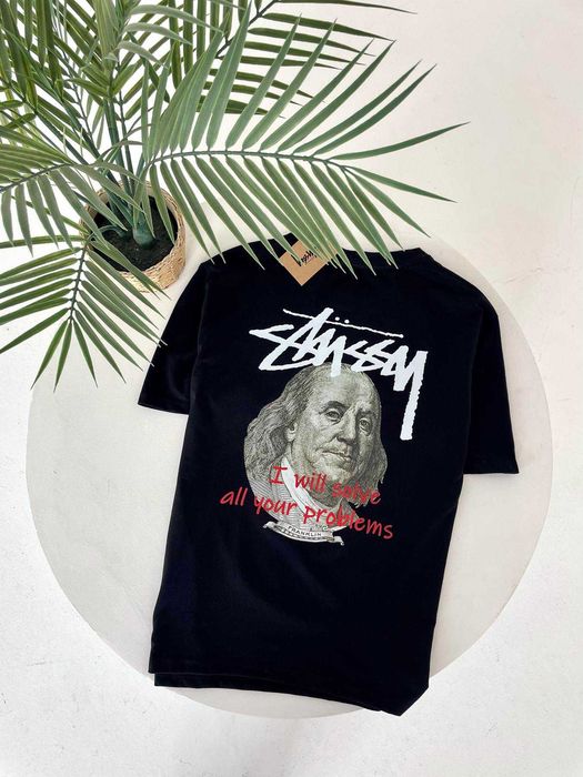 Футболка Stussy Franklin «I Will Solve All Your Problems» (черная / белая)