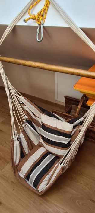 Huśtawka boho len brązowo czarno beż.