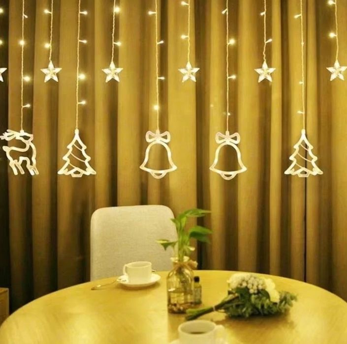 Светодиодная гирлянда штора фигуры, олени, колокольчик