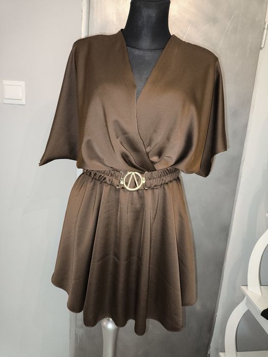 Satynowy elegancki kombinezon czekoladowy s m l xl