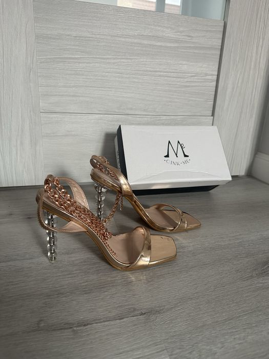 Sandały na szpilce złote, szpilki złote, szpilki rozmiar 39