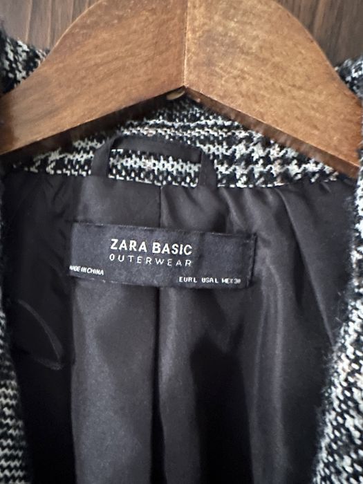 Plaszcz jesien krata w krate Zara dwurzedowy szary dlugi 38 M 40 L