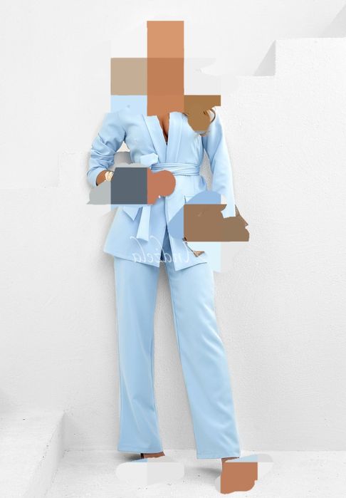 Garnitur damski elegancki niebieski komplet