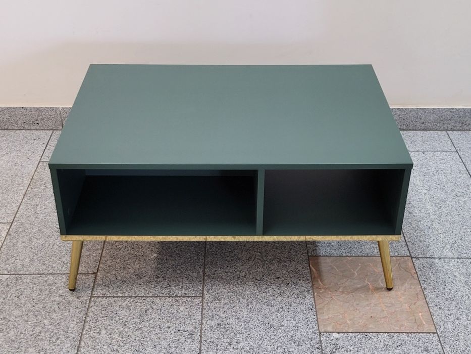 Stolik kawowy do salonu butelkowa zieleń złoto