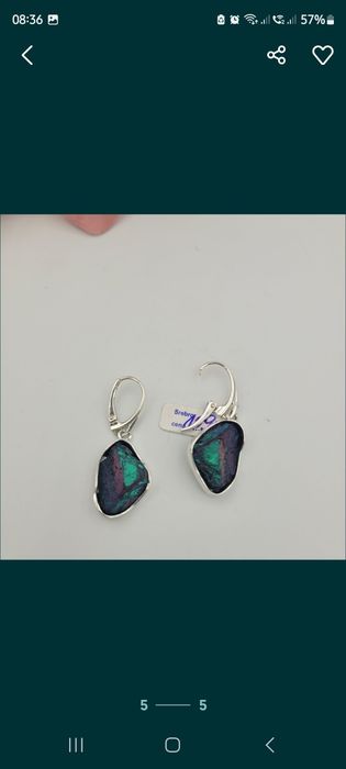 Srebrne kolczyki pr.925 Chalkopiryt zielony nowość